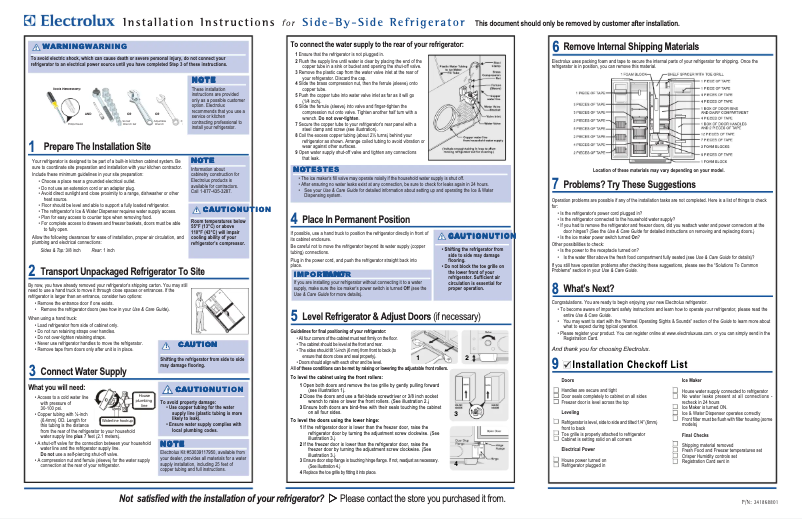 Page n°1 - Guide d'installation Electrolux EW23CS65GB