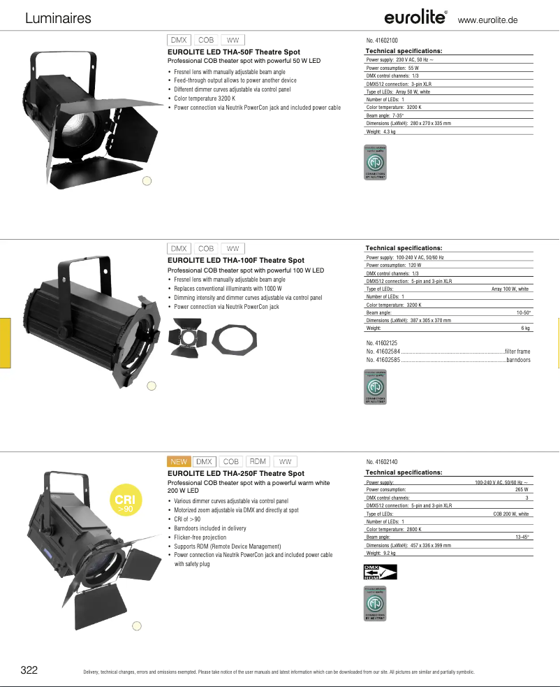 Page 1 de la notice Catalogue Eurolite LED THA-100F