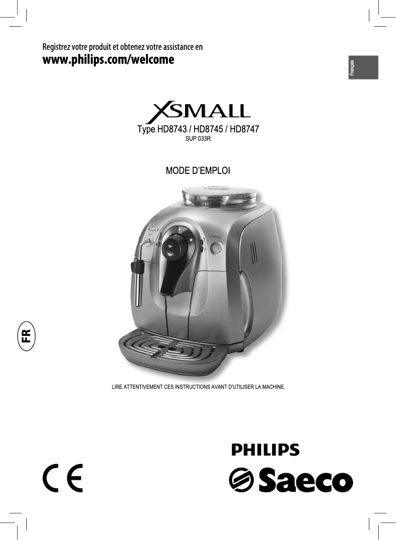Page 1 de la notice Manuel utilisateur Philips Saeco Xsmall RI9747