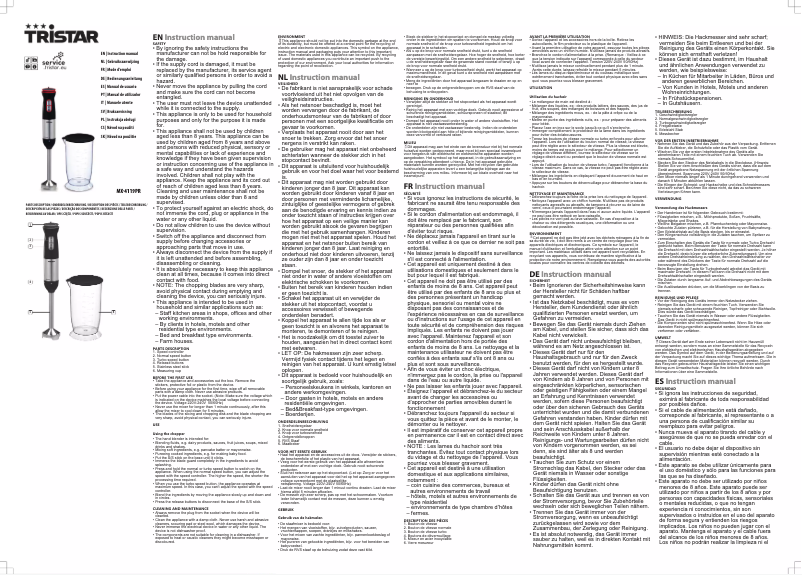 Page n°1 - Manuel utilisateur TriStar MX-4119PR
