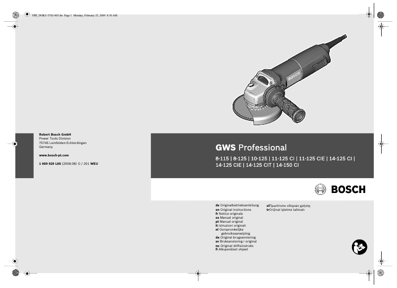Page n°1 - Manuel utilisateur Bosch GWS 8-125