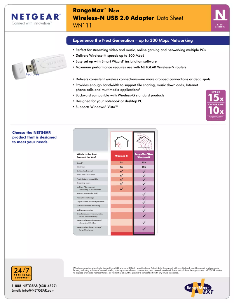 Page 1 de la notice Fiche technique Netgear WN111