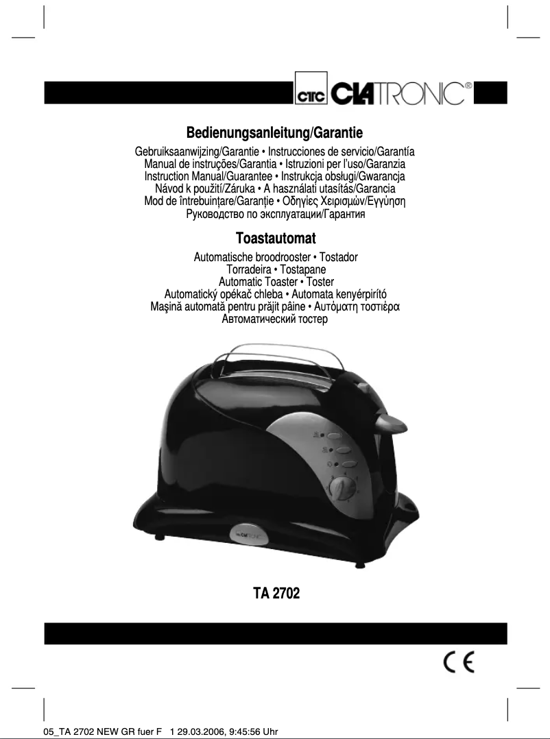 Page 1 de la notice Manuel utilisateur Clatronic TA 2702