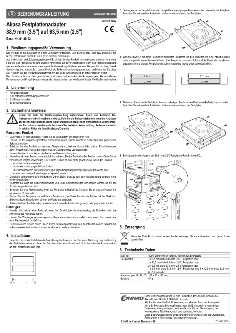 Page 1 de la notice Manuel utilisateur Akasa AK-HDA-03