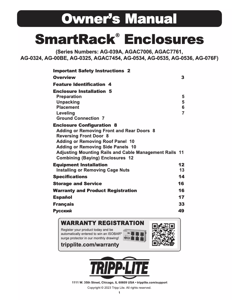 Page 1 de la notice Manuel utilisateur Tripp Lite SmartRack SR55UB