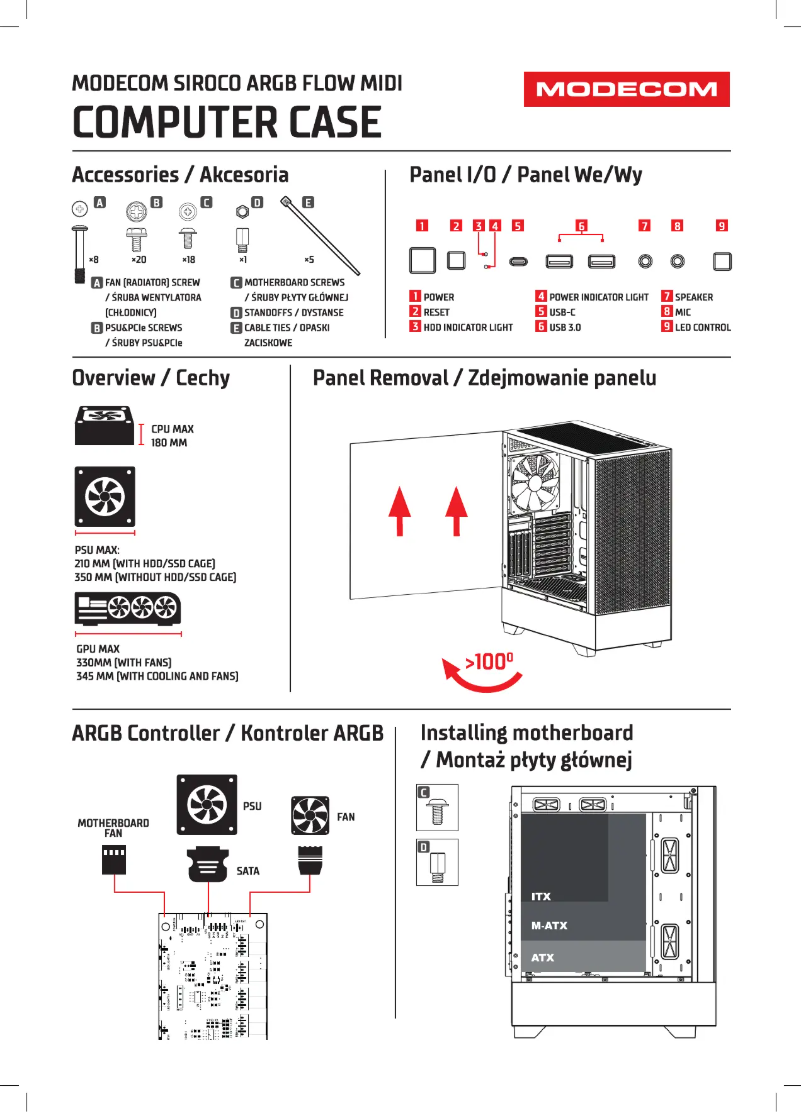 Page 1 de la notice Manuel utilisateur ModeCom Siroco ARGB FLOW Midi