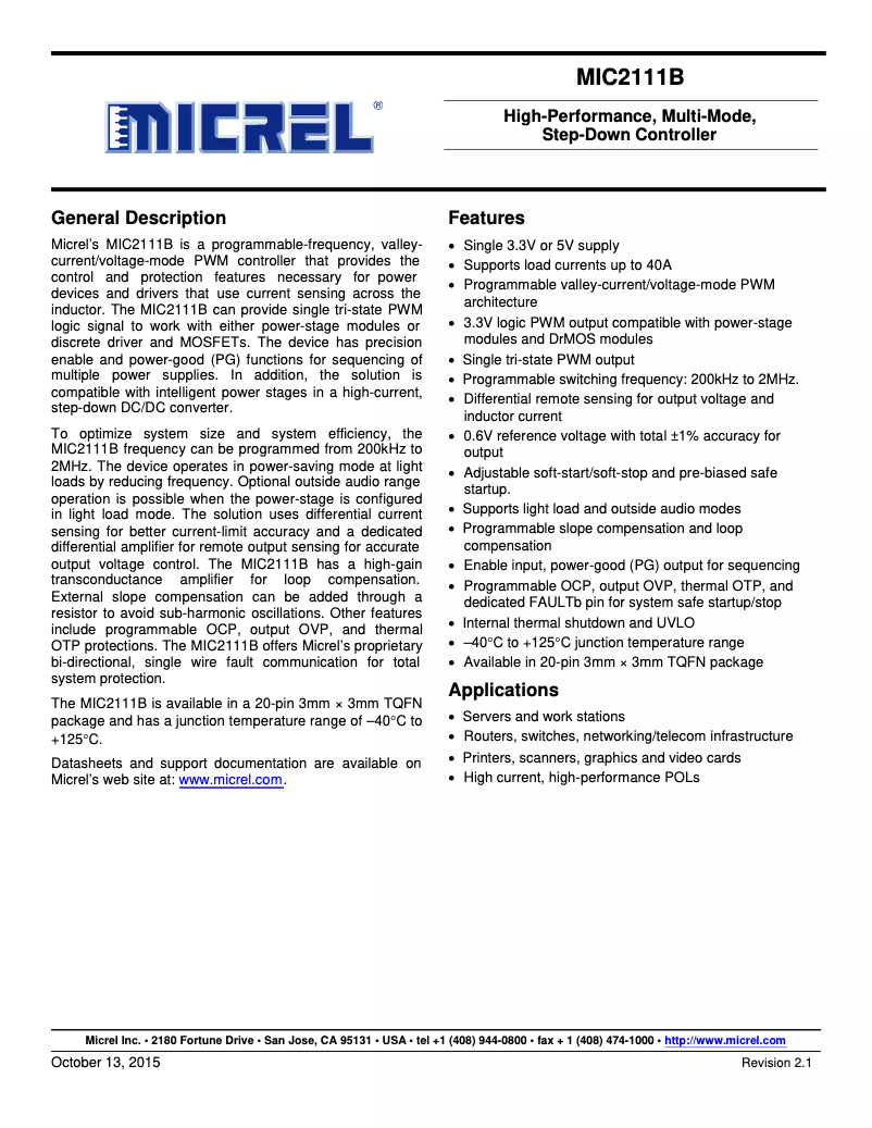 Page 1 de la notice Manuel utilisateur Microchip MIC2111B