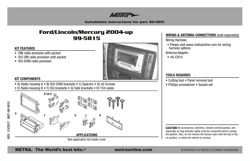 Page 1 de la notice Guide d'installation Metra 99-5815