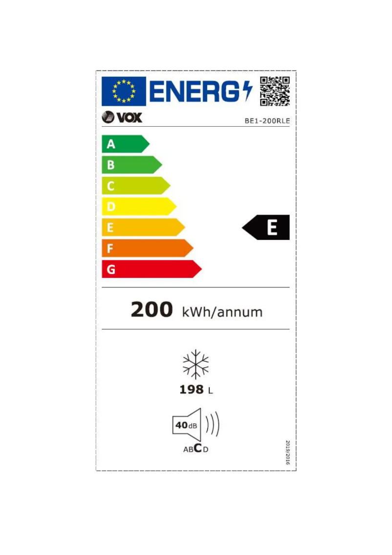 Page 1 de la notice Label énergétique VOX BE1-200RLE