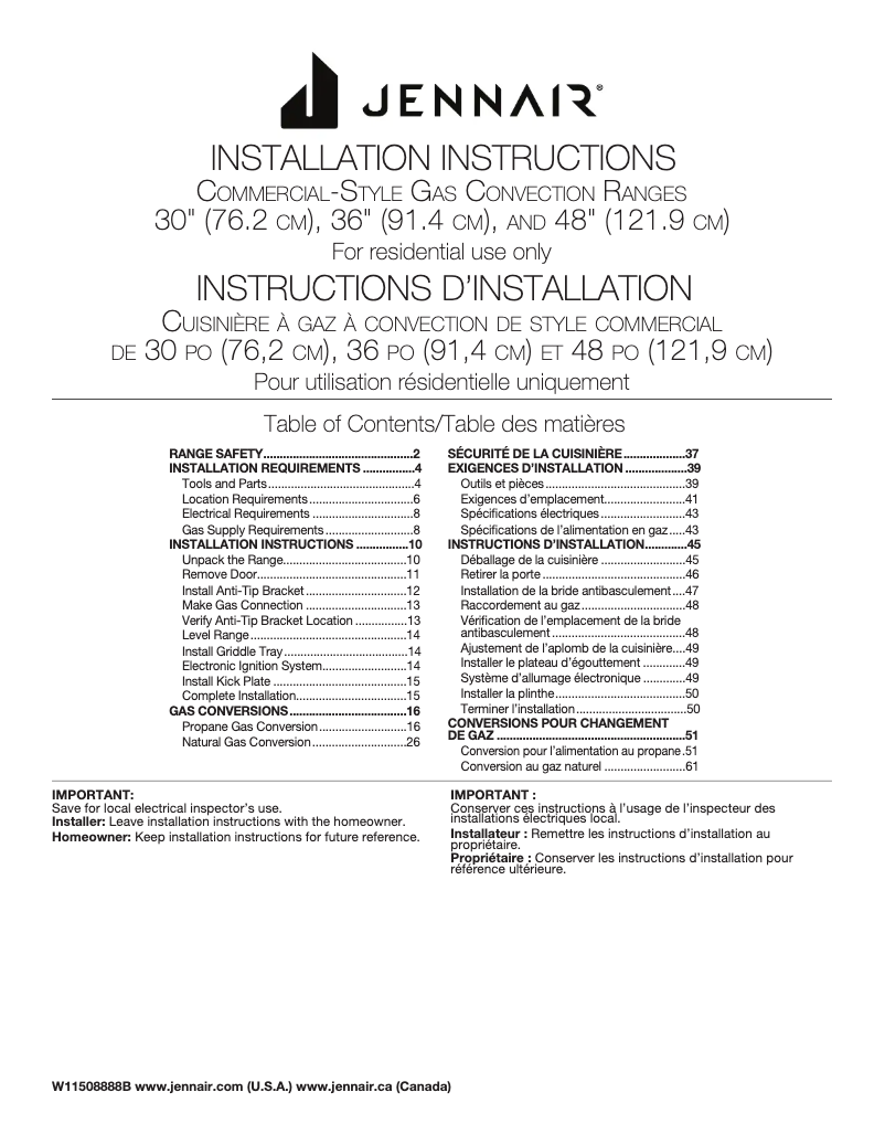 Page n°1 - Guide d'installation Jenn-Air JGRP748HM