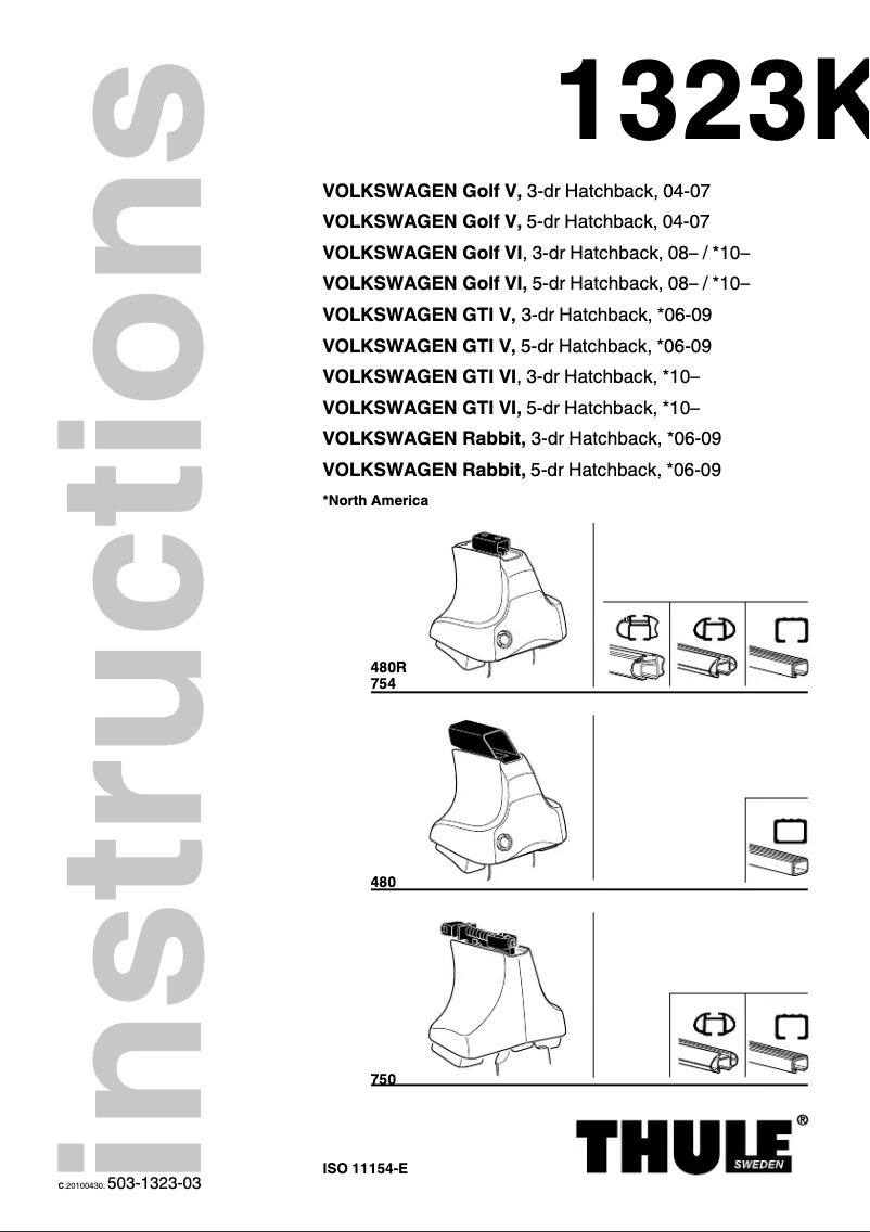 Page 1 de la notice Manuel utilisateur Thule Kit 1323
