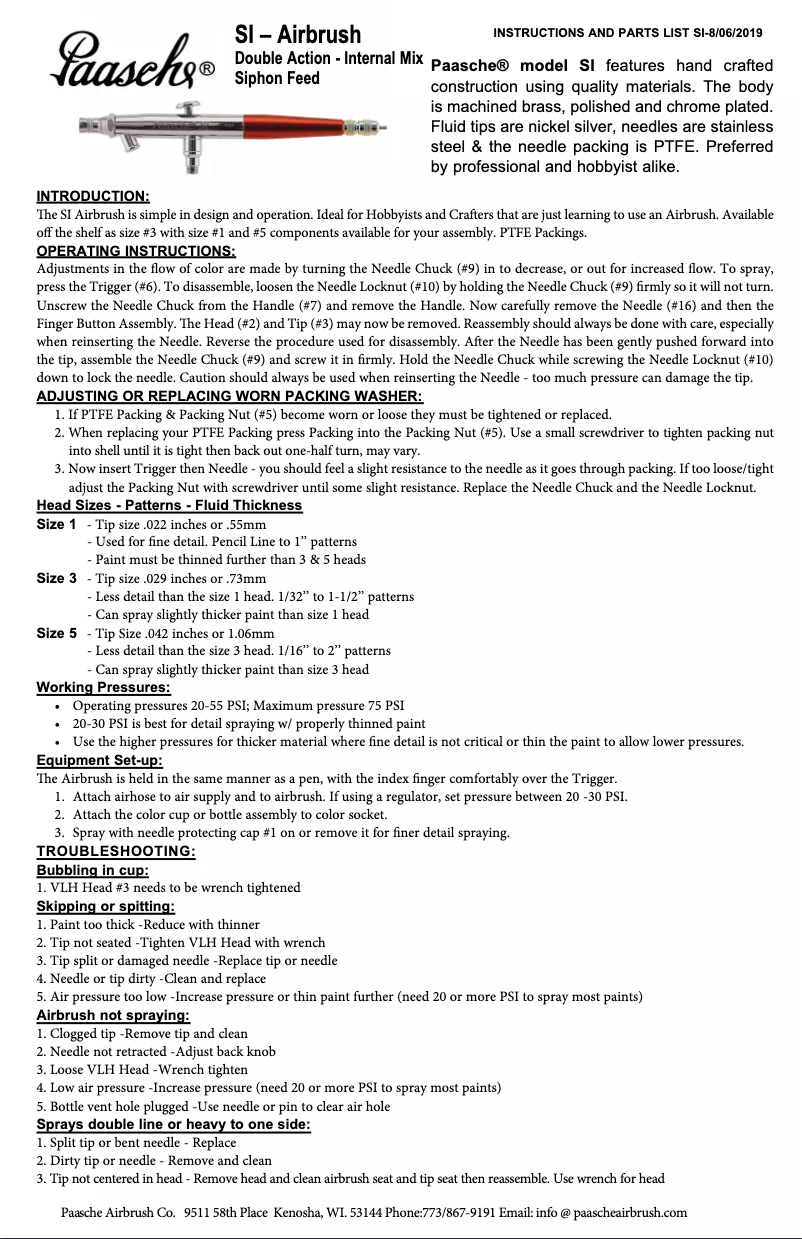 Page 1 de la notice Manuel utilisateur Paasche 2000SI