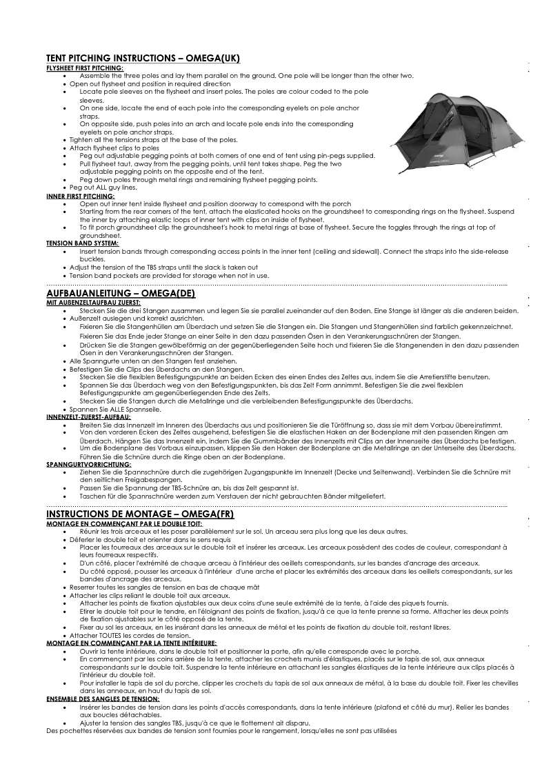 Page 1 de la notice Manuel utilisateur Vango Omega 600XL
