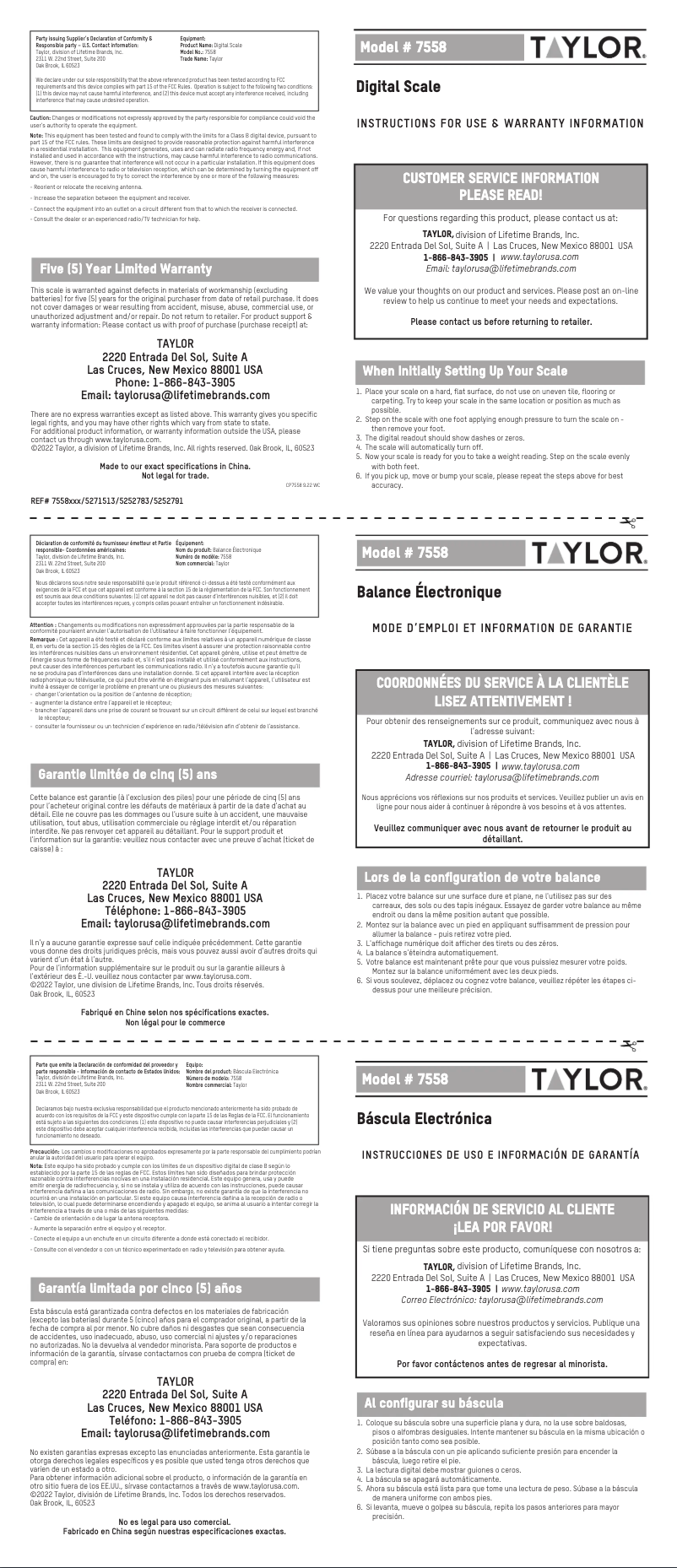 Page 1 de la notice Manuel utilisateur Taylor 7558