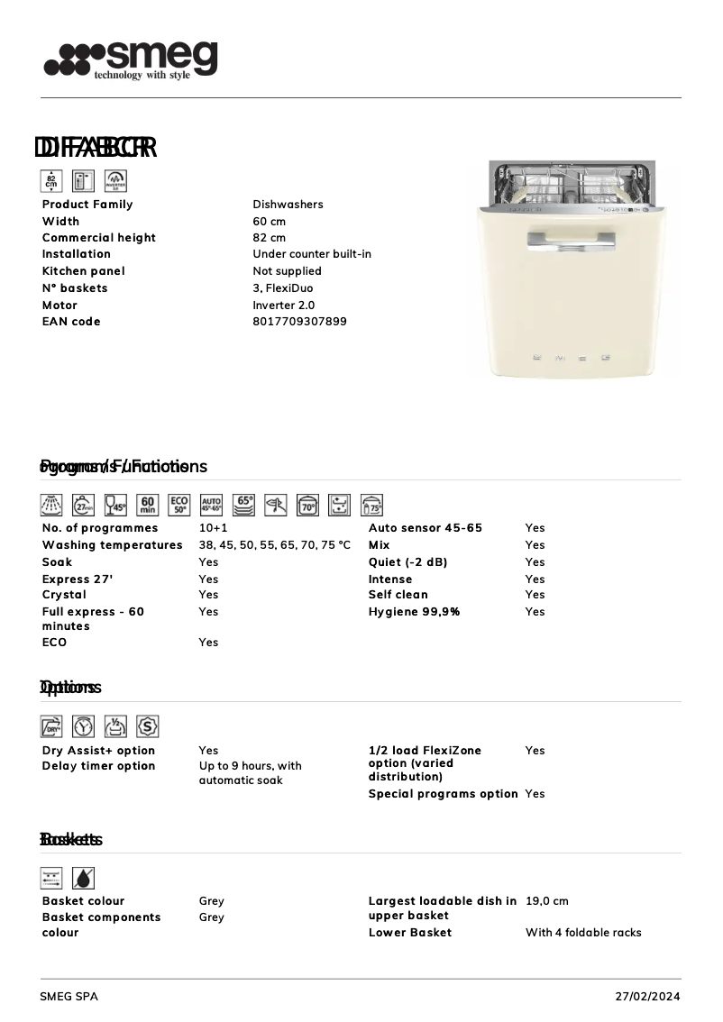 Page n°1 - Fiche technique Smeg DIFABCR