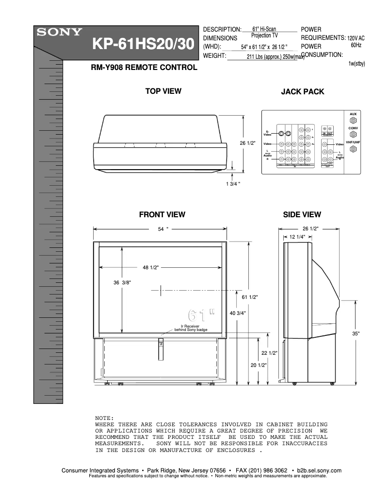 Page 1 de la notice Guide d'installation Sony KP-61HS30
