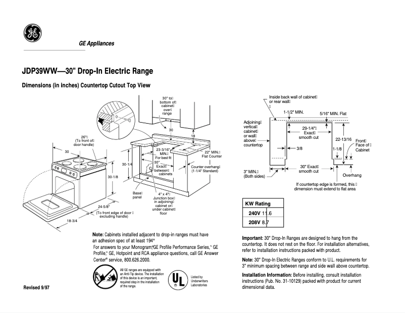 Page n°1 - Fiche technique GE JDP39WWWW