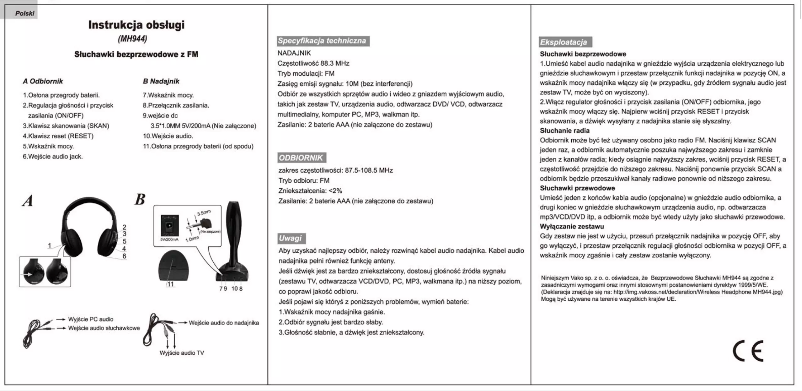 Page 1 de la notice Manuel utilisateur Vakoss MH944