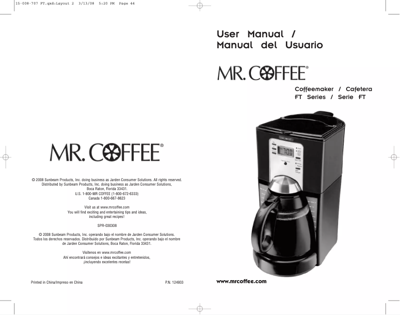 Page n°1 - Manuel utilisateur Mr. Coffee FTTX95