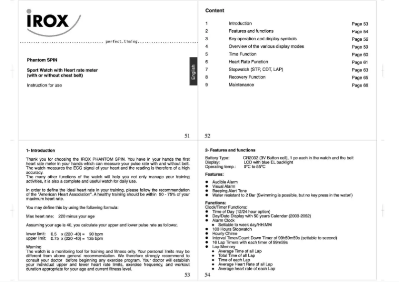 Page 1 de la notice Manuel utilisateur Irox SPIN