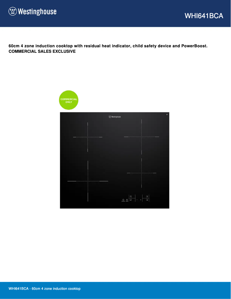 Page n°1 - Fiche technique Westinghouse WHI641BCA
