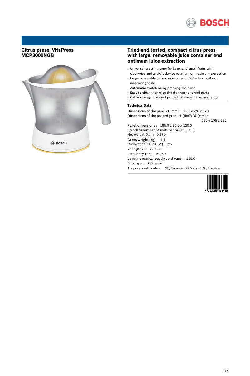 Image de la première page du manuel de l'appareil MCP3000NGB