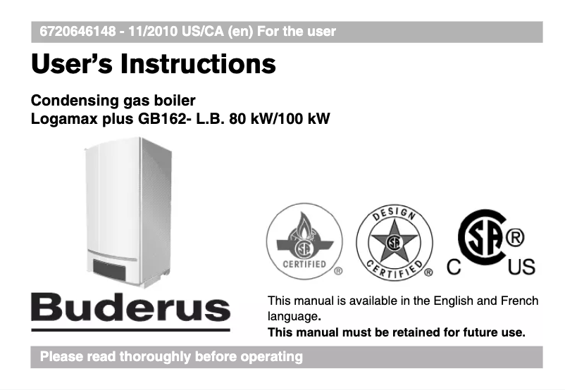 Page n°1 - Manuel utilisateur Buderus Logamax plus GB162-100