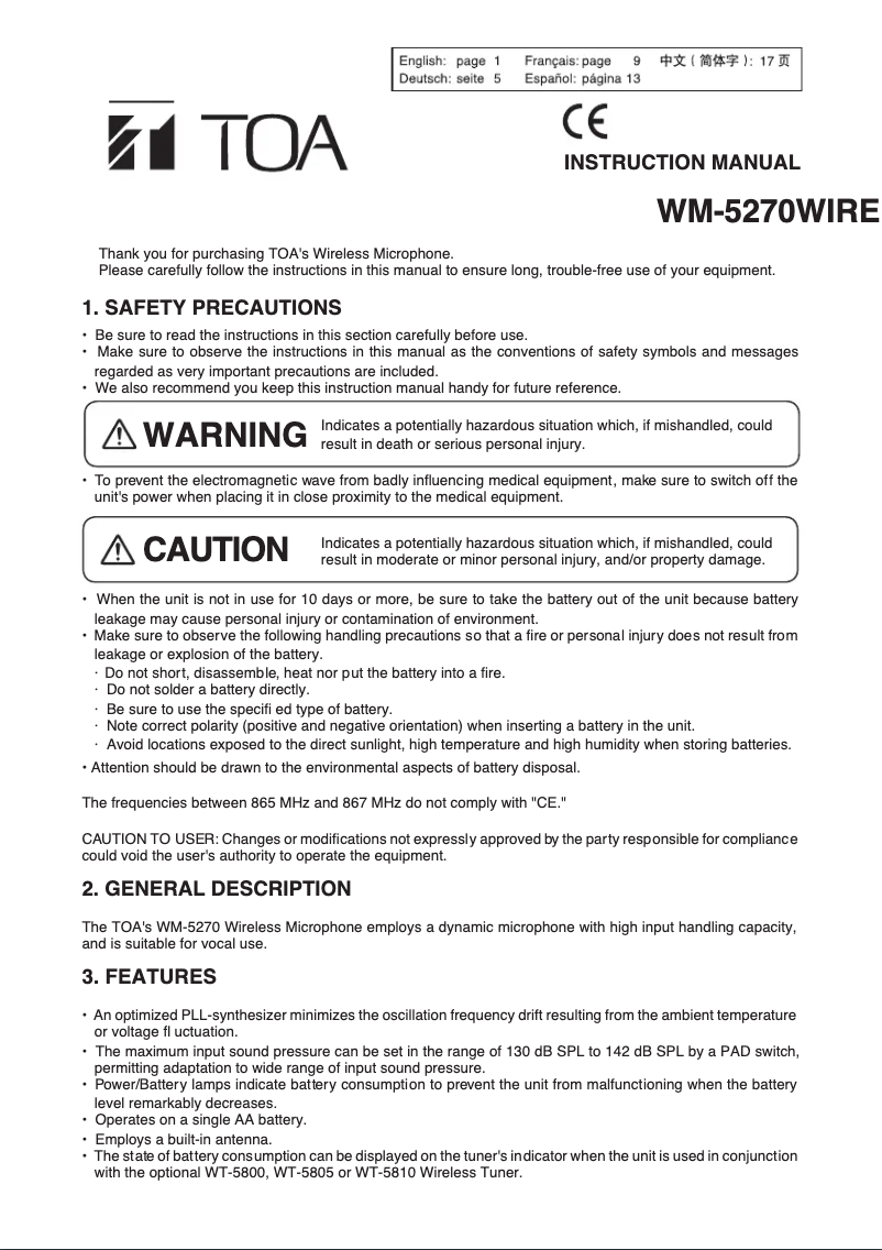 Página 1 del manual Manual de usuario TOA WM-5270