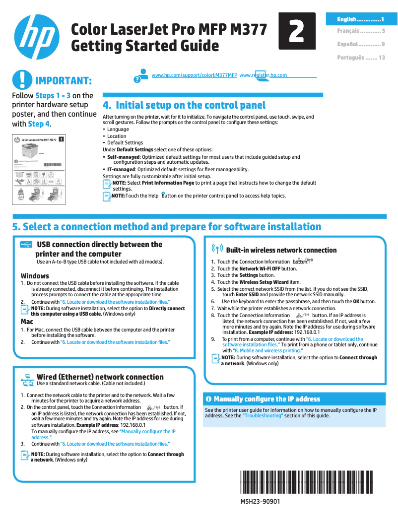Page 1 de la notice Manuel utilisateur HP Color LaserJet Pro MFP M377dw