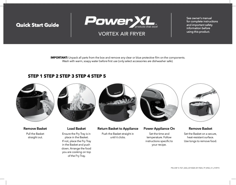Image de la première page du manuel de l'appareil Vortex Air Fryer ID1502A