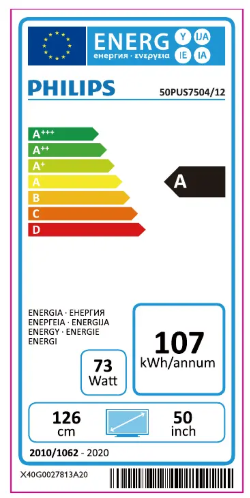 Page n°1 - Label énergétique Philips 50PUS7504