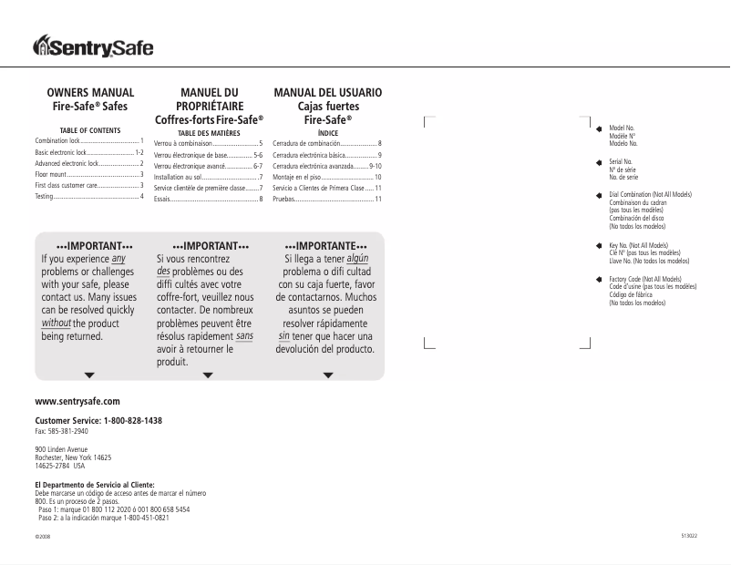 Page 1 de la notice Manuel utilisateur SentrySafe MS0100