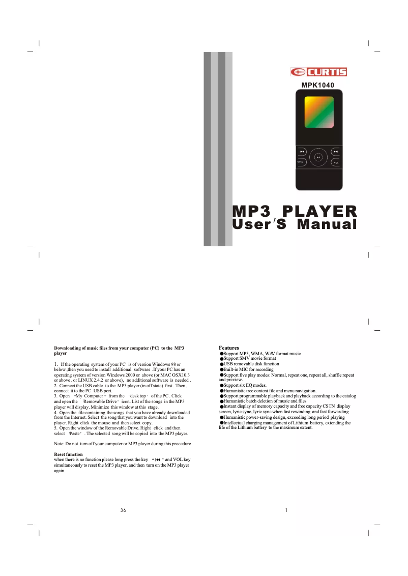 Page n°1 - Manuel utilisateur Curtis MPK1040