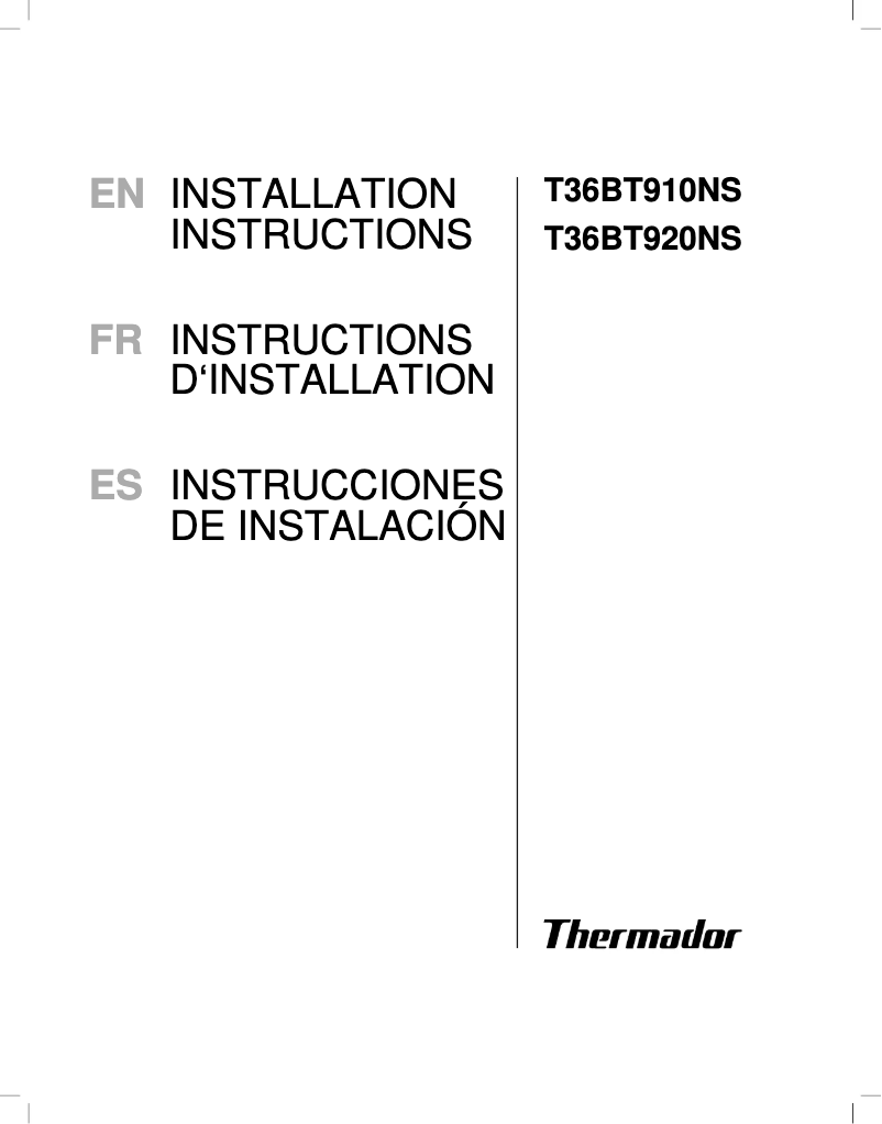 Page n°1 - Guide d'installation Thermador T36BT910NS