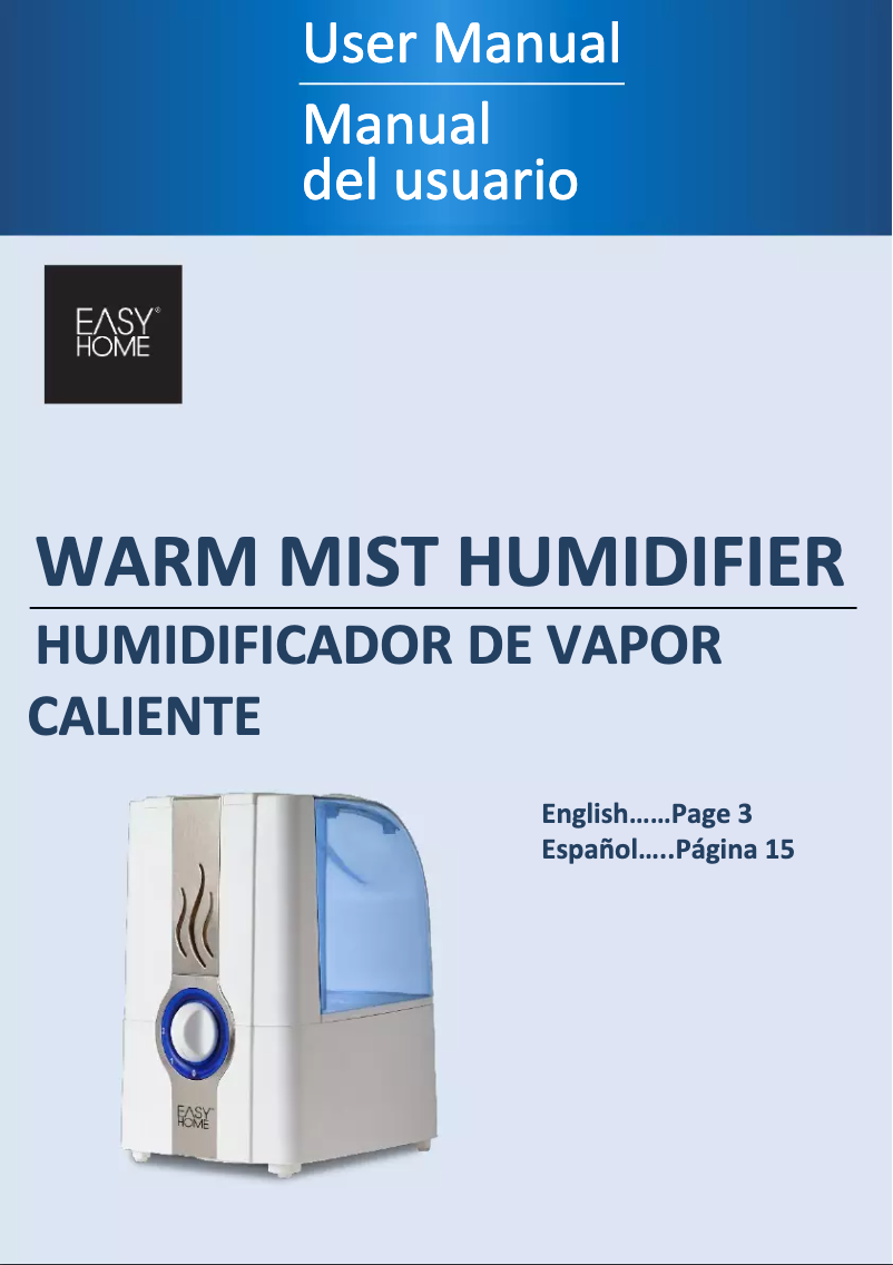 Page 1 de la notice Manuel utilisateur Easy Home Warm Mist Humidifier EE-5201W