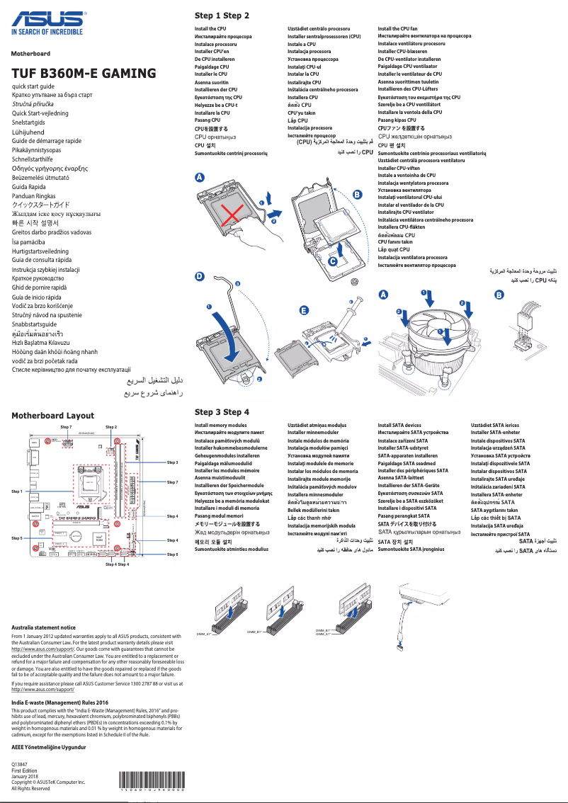 Page 1 de la notice Guide de démarrage rapide Asus TUF B360M-E Gaming