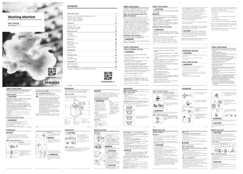 Page 1 de la notice Manuel utilisateur Samsung WA80BG4546BD