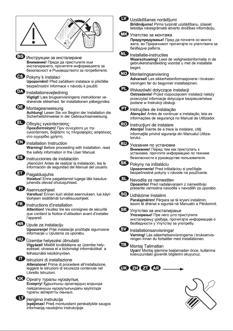 Page 1 de la notice Guide d'installation Electrolux EW2F3168R6