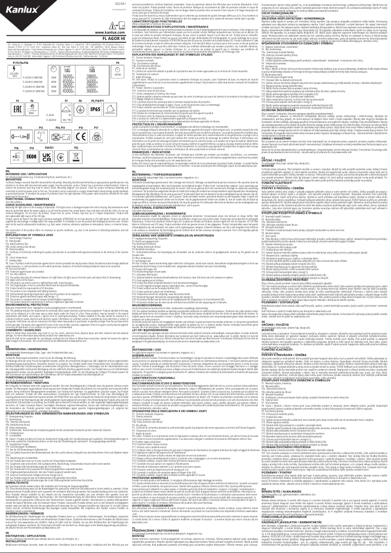 Page 1 de la notice Manuel utilisateur Kanlux FL AGOR HI 240W NW