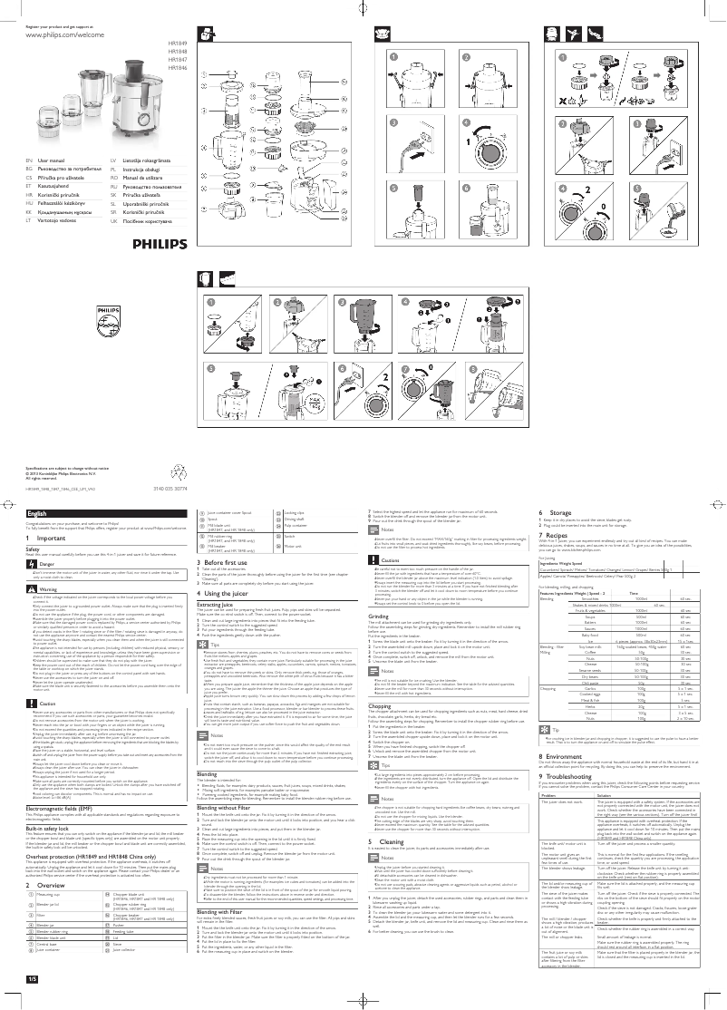 Image de la première page du manuel de l'appareil Viva Collection HR1848
