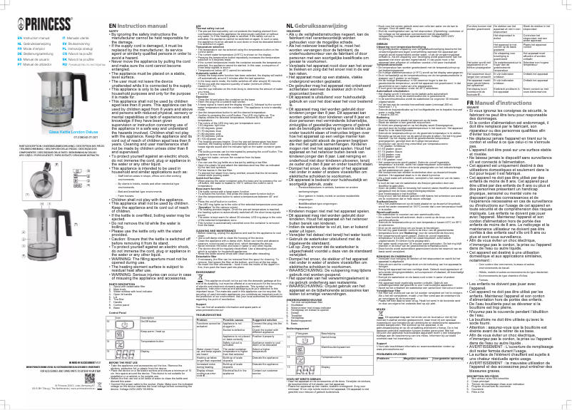 Page 1 de la notice Manuel utilisateur Princess London Deluxe 236042