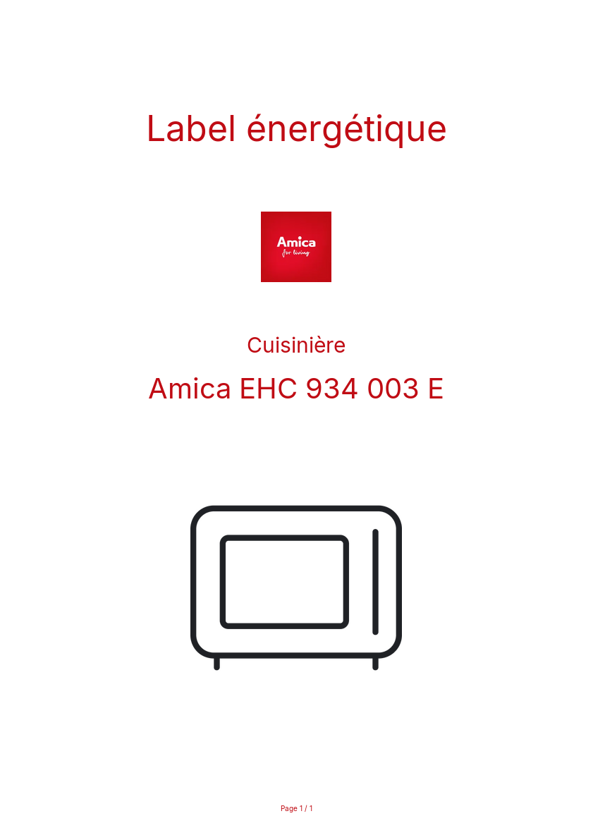 Page n°1 - Label énergétique Amica EHC 934 003 E