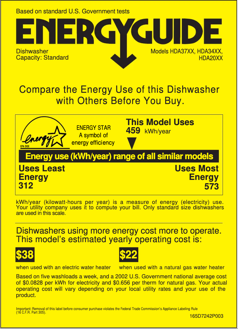 Page n°1 - Label énergétique Hotpoint HDA2000ZAD