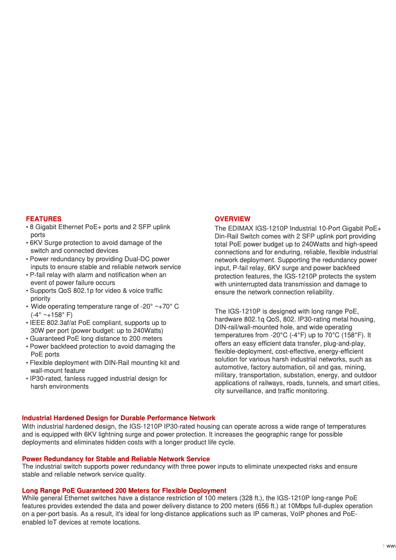 Página 1 del manual Ficha técnica Edimax IGS-1210P