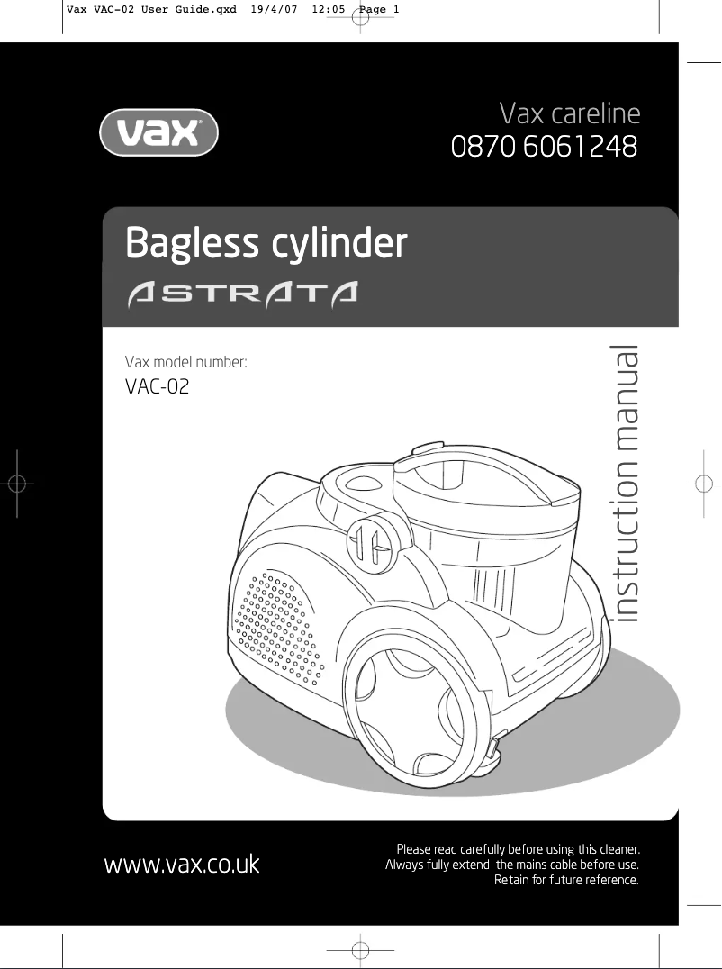 Page 1 de la notice Manuel utilisateur Vax Astrata VAC-02