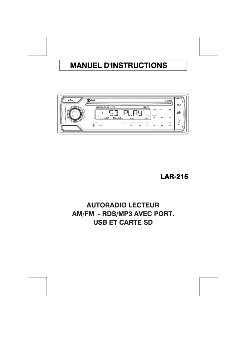 Page 1 de la notice Manuel utilisateur Tokaï LAR-215