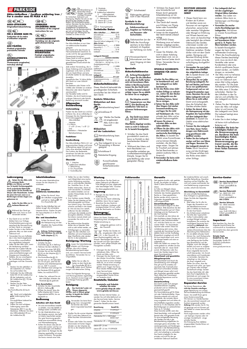 Page 1 de la notice Manuel utilisateur Parkside PLKA 4 A1