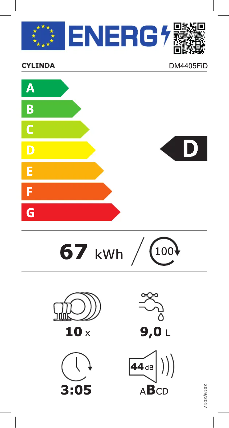 Page 1 de la notice Label énergétique Cylinda DM4405FID