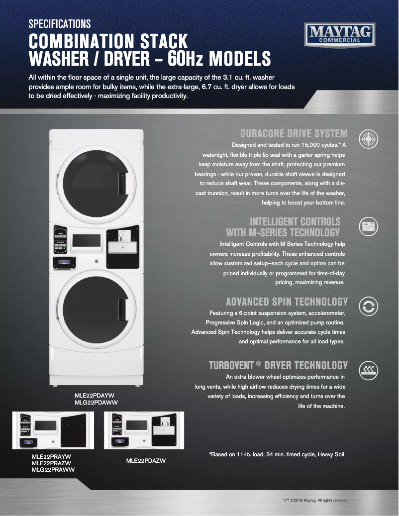 Page 1 de la notice Fiche technique Maytag MLE22PDAYW