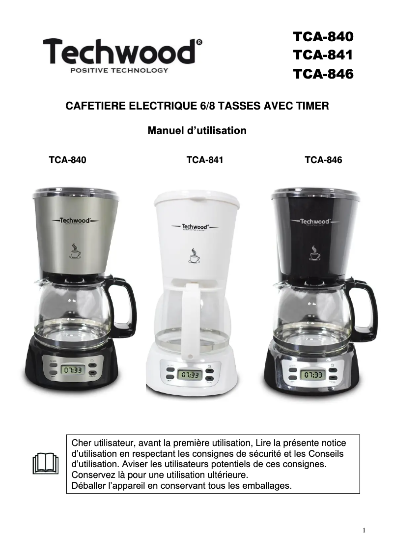 Page 1 of the manual User Manual Techwood TCA-841